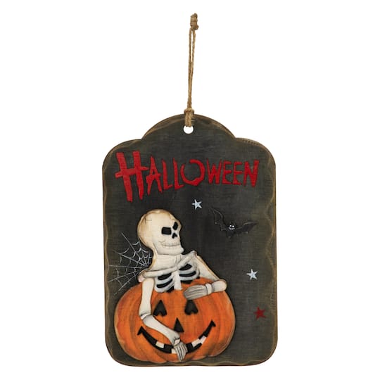 10&#x22; Skeleton &#x26; Jack-O-Lantern Halloween Wall Sign